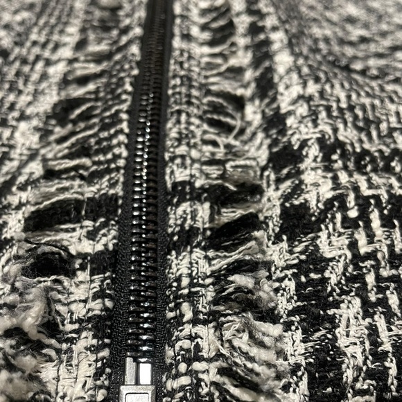 Karl Lagerfeld Paris Tweed Bomber Jacket Wool Blend Black White Size L - Picture 7 of 7